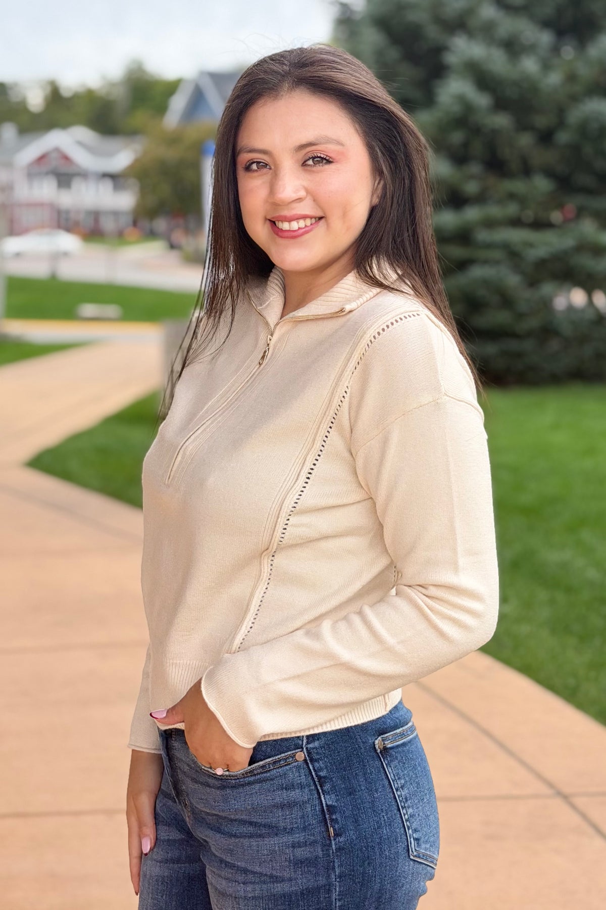Half Zip Sweater - Cream