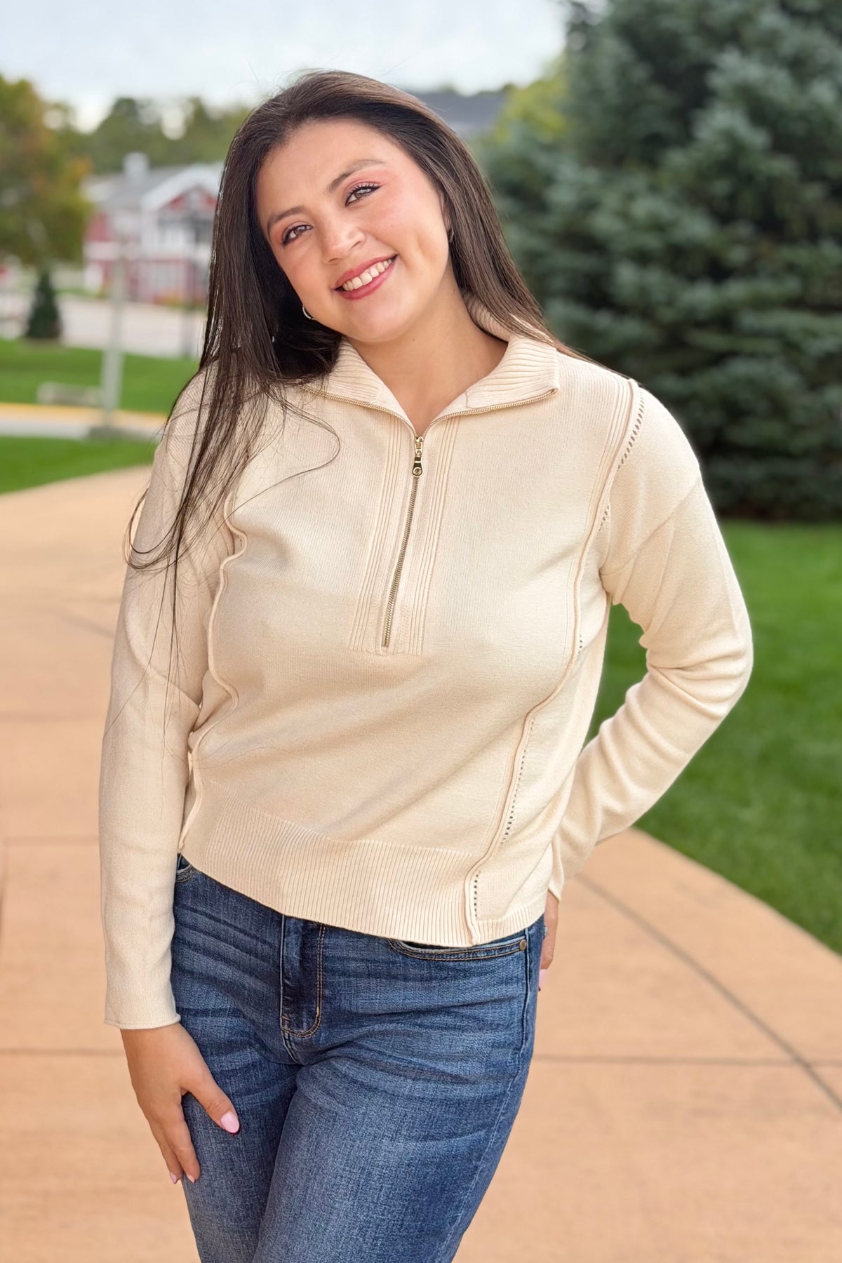 Half Zip Sweater - Cream