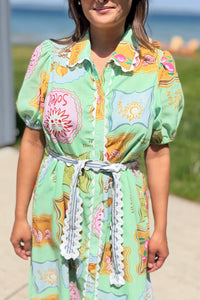 Ricrac Detail Shirt Dress - Mint Sage