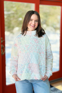 Floral Textured Mock Neck - Pastel