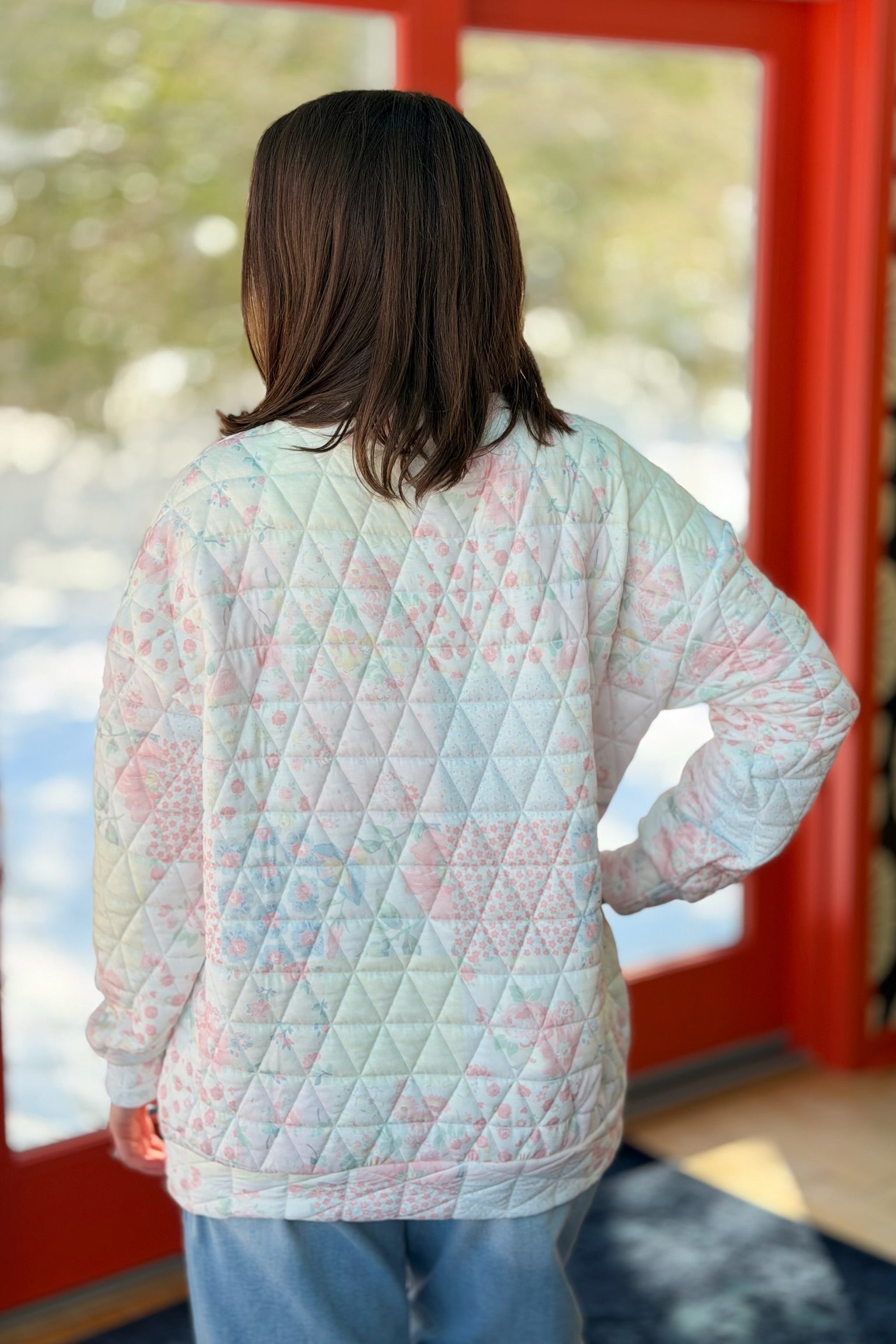 Floral Textured Mock Neck - Pastel