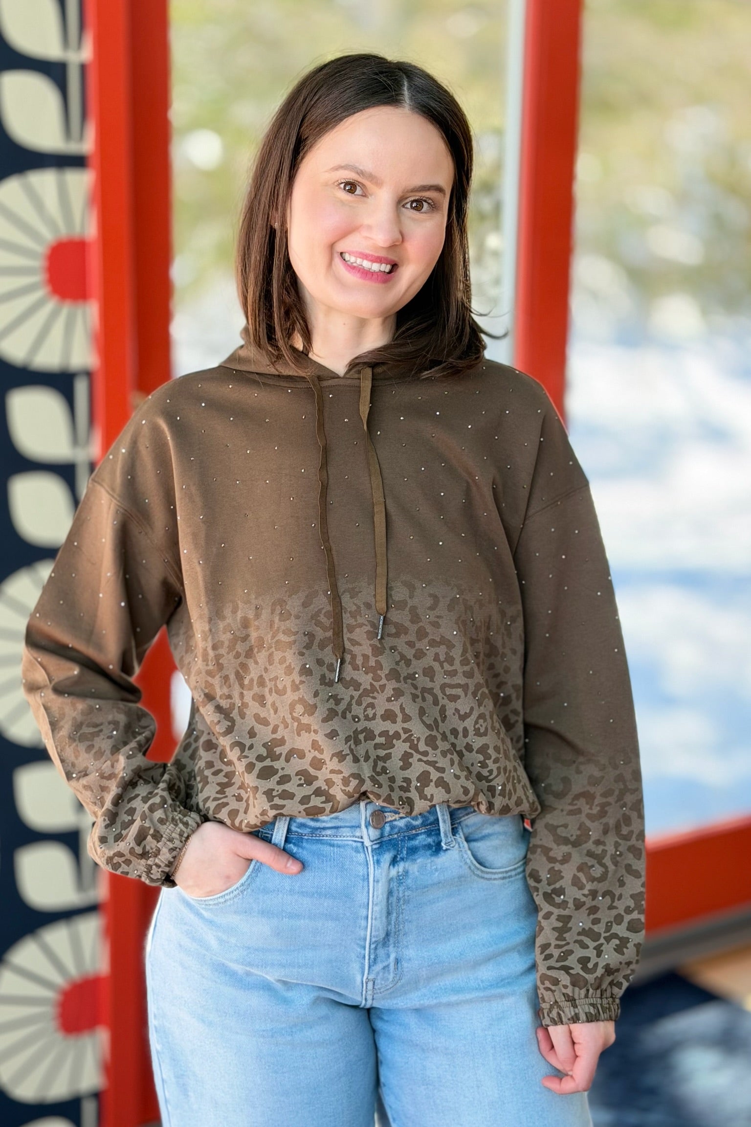 Ombre Leopard Print Hooded Sweatshirt
