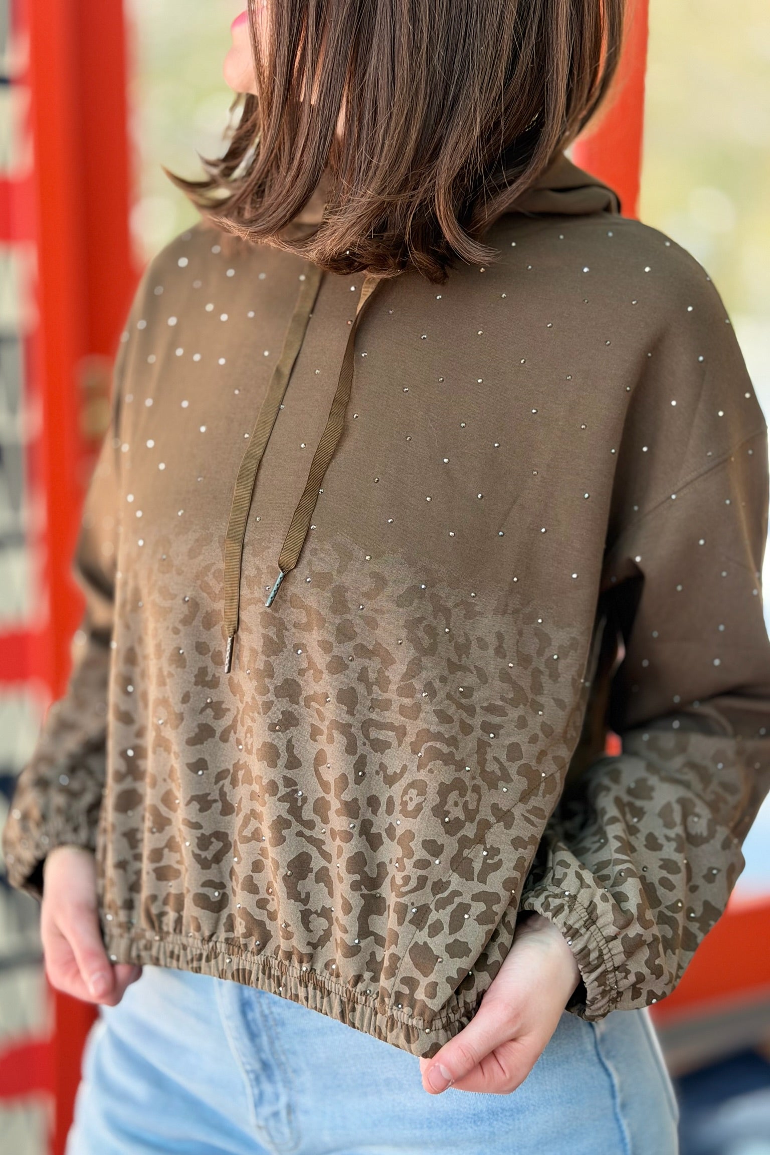 Ombre Leopard Print Hooded Sweatshirt