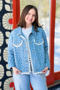 Floral Printed Lace Edge Detail Jacket