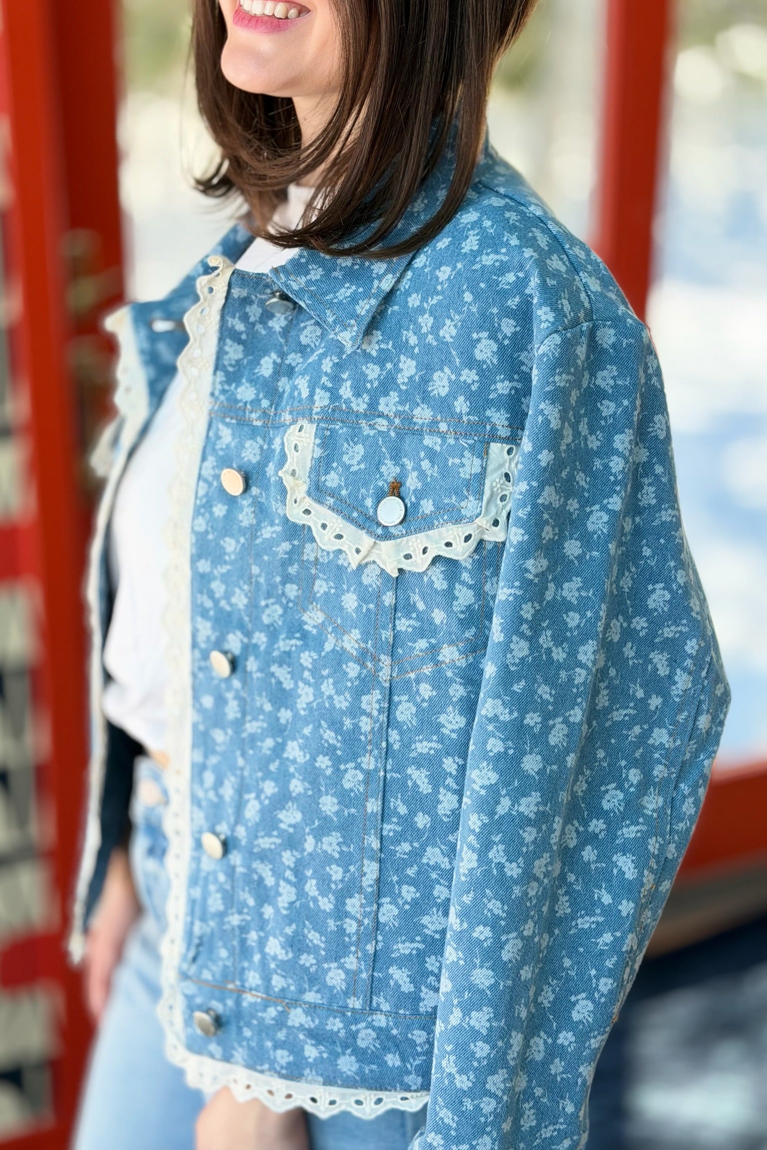 Floral Printed Lace Edge Detail Jacket
