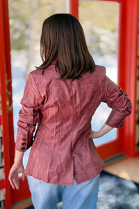 Scrunched Slv Faux Leather Blazer - Maroon