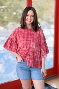 Plaid Ruffle Bottom Tunic - Raspberry