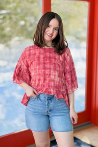 Plaid Ruffle Bottom Tunic - Raspberry