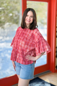 Plaid Ruffle Bottom Tunic - Raspberry