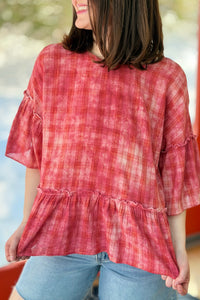 Plaid Ruffle Bottom Tunic - Raspberry