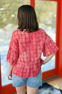Plaid Ruffle Bottom Tunic - Raspberry