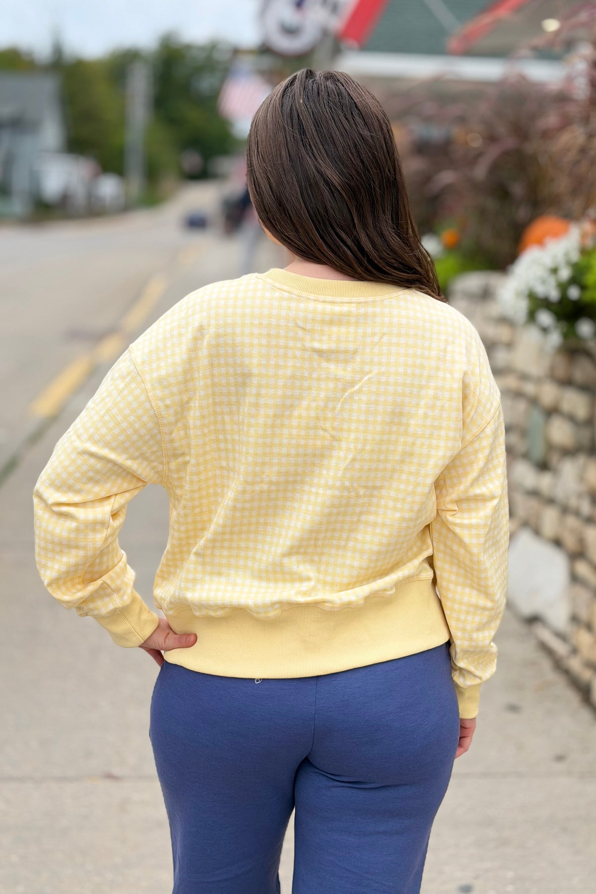 Gingham Pullover Sweatshirt - Lemon