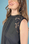 Pleated Lace Top - Black