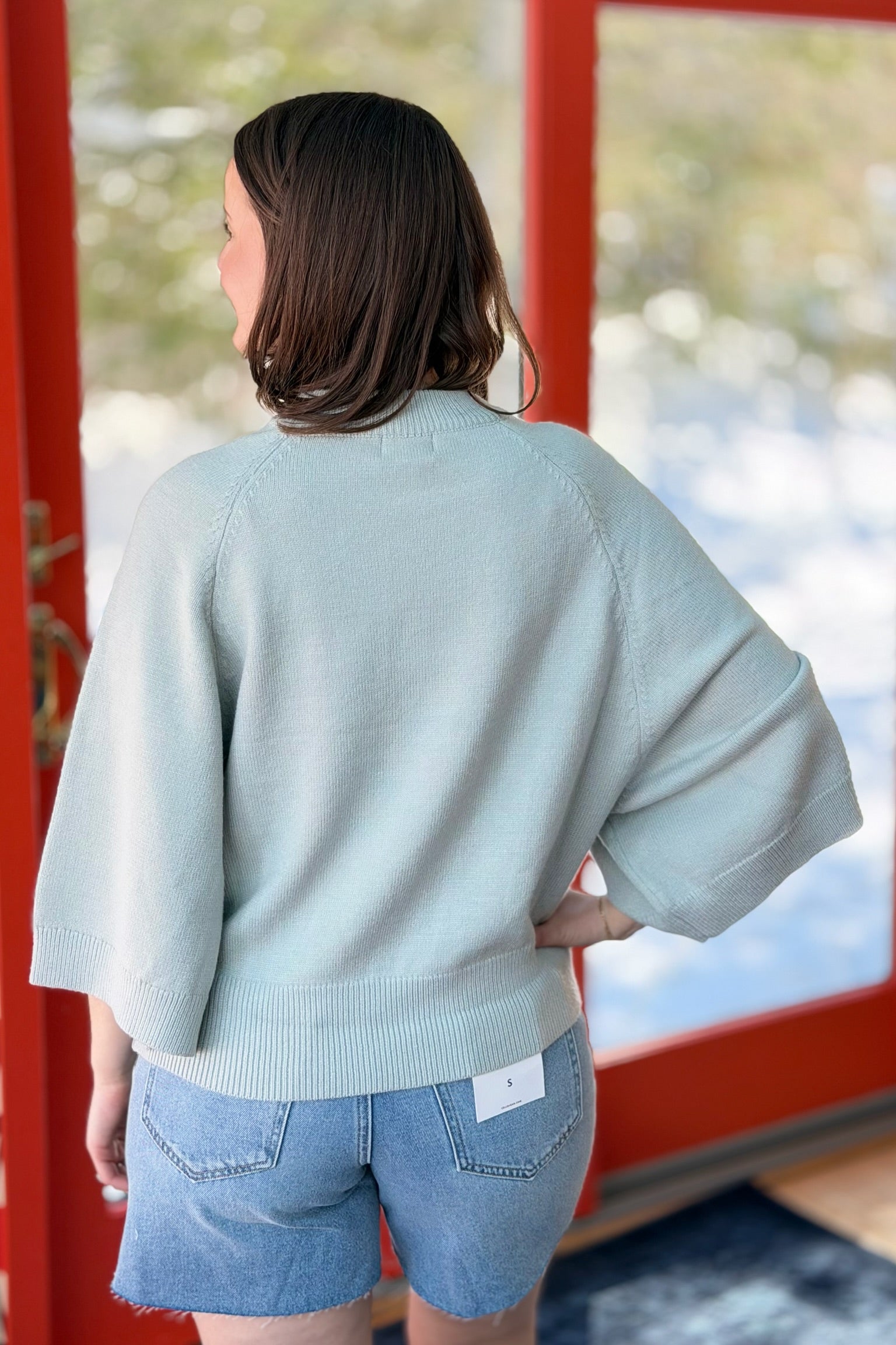 Wide Slv Crew Neck Sweater - Milky Green