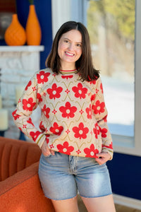 Floral Pattern Jacquard Knit Sweater