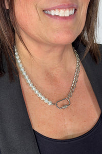 Layered Chain & Pearl Necklace Silver