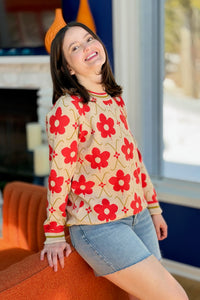 Floral Pattern Jacquard Knit Sweater