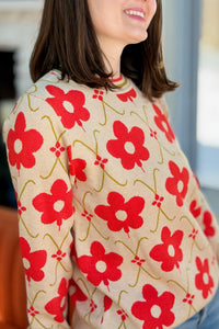 Floral Pattern Jacquard Knit Sweater