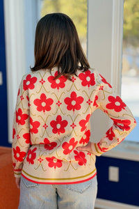 Floral Pattern Jacquard Knit Sweater