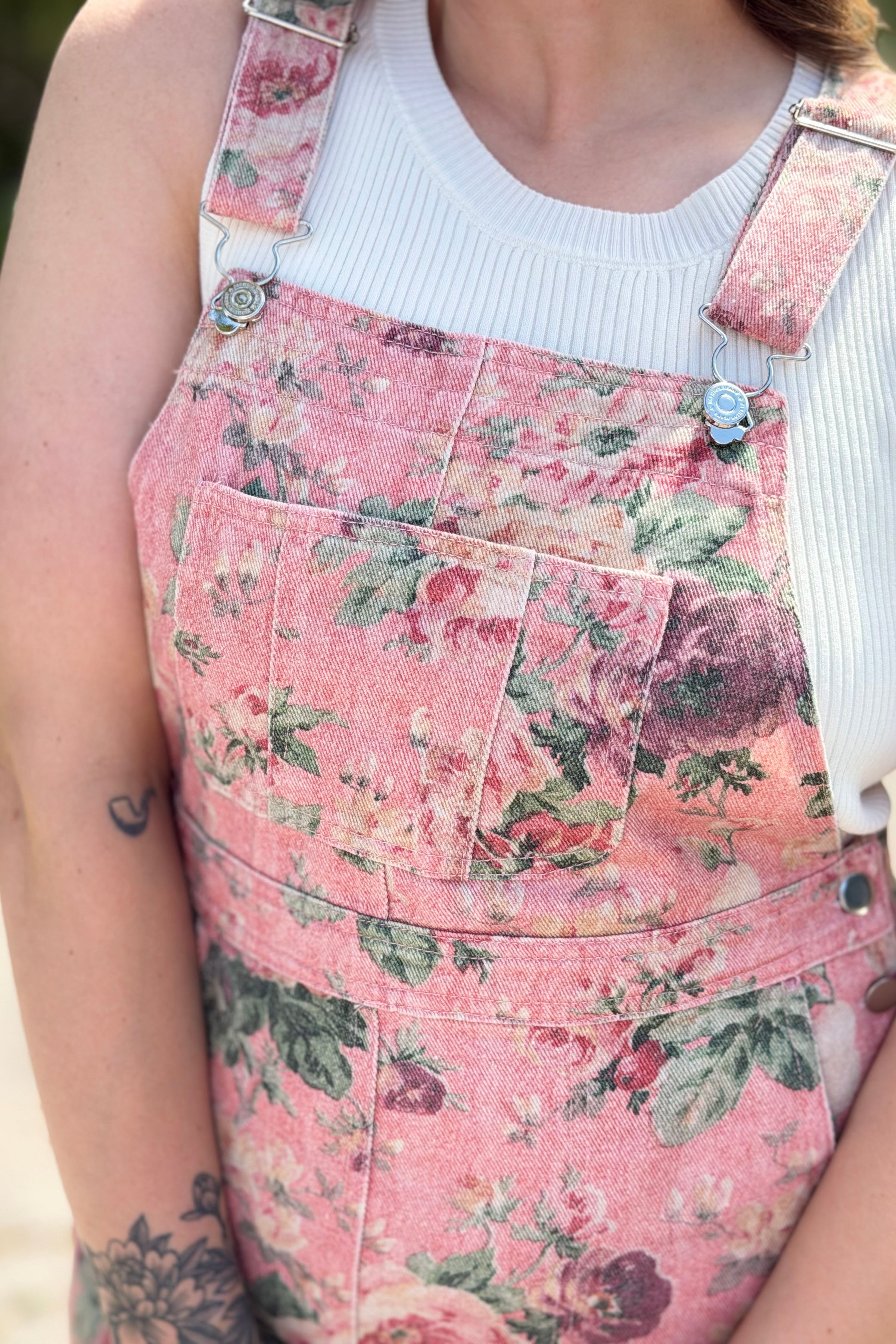 Garden Flower Denim Dress - Pink