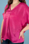 Shimmer Notch Neck Top - Pink