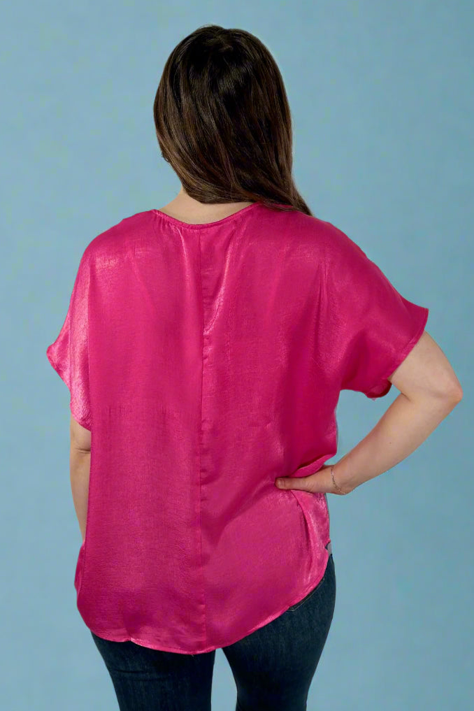 Shimmer Notch Neck Top - Pink