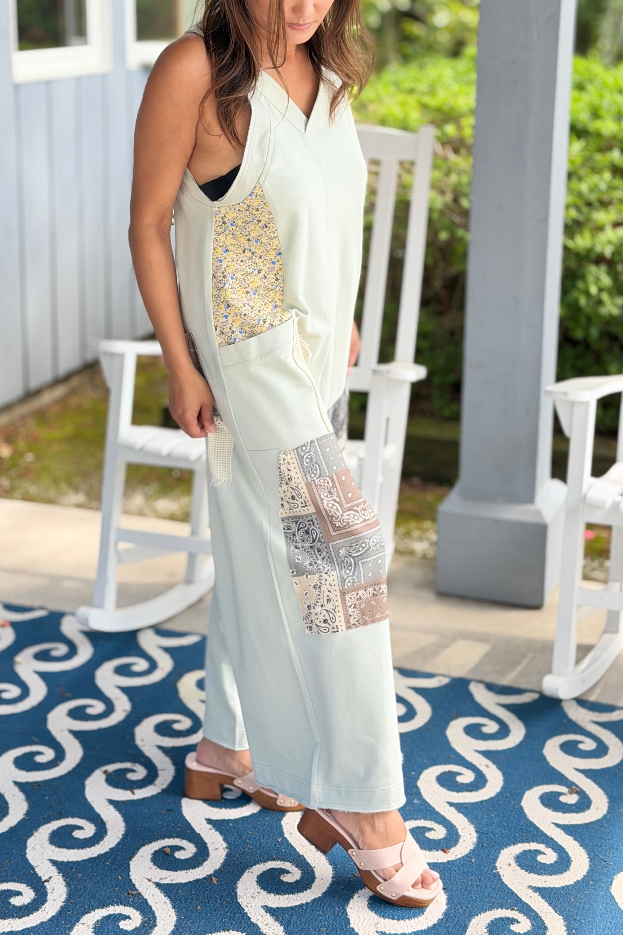 Cotton Patchwork Jumpsuit - Sage