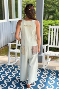Cotton Patchwork Jumpsuit - Sage