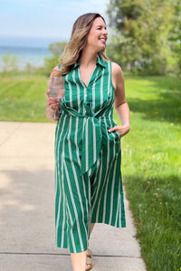 Striped Button Down Midi Dress - Green
