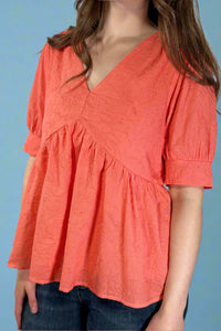 Embroidered Babydoll Top - Pink