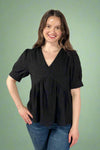 Embroidered Babydoll Top - Black