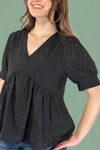 Embroidered Babydoll Top - Black