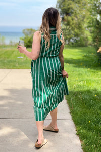 Striped Button Down Midi Dress - Green