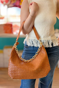 Sienna Slouchy Woven Shoulder Bag - Brown