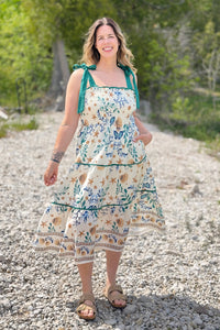 Coral Reef Print Midi Dress - Green