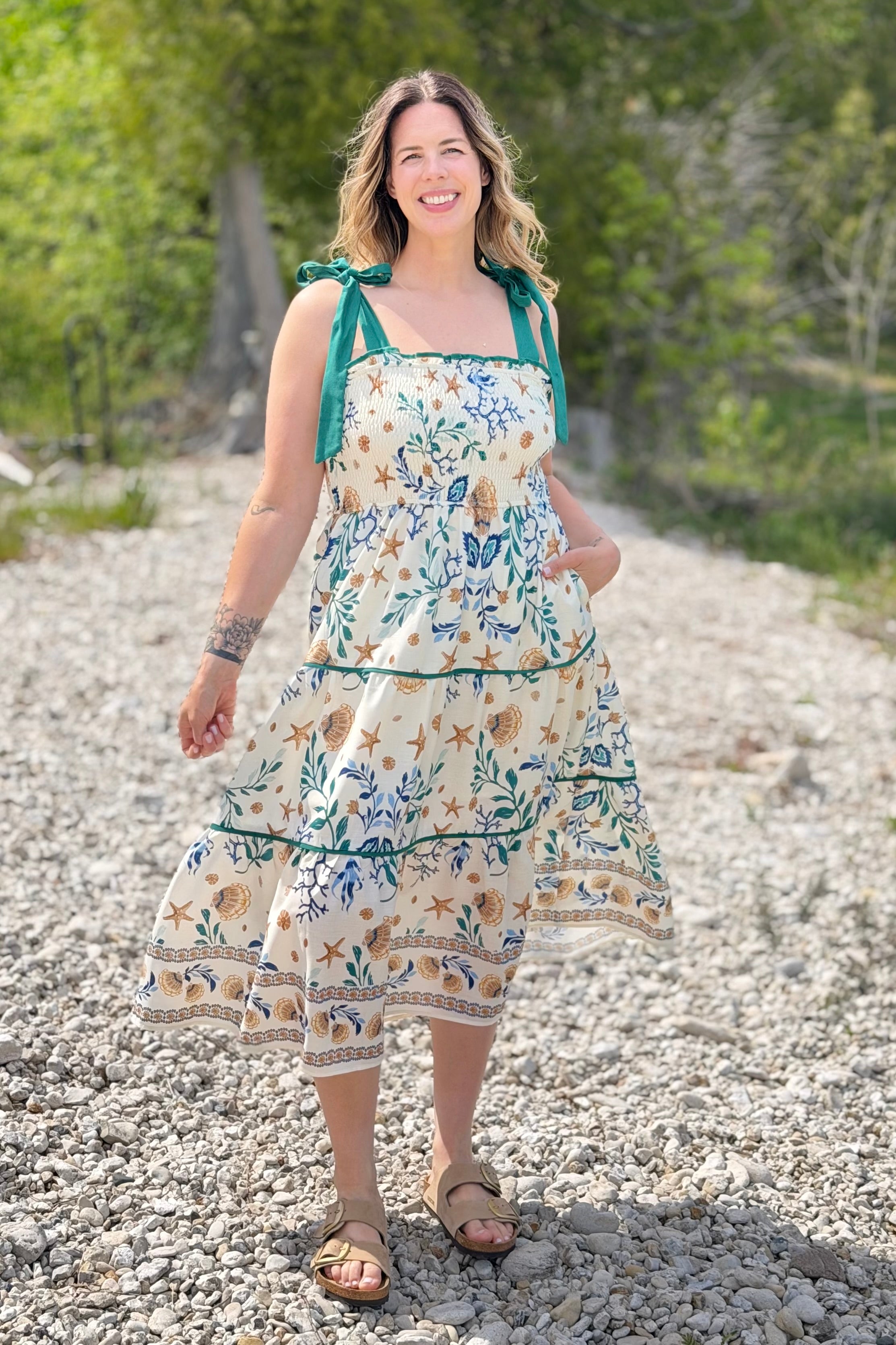 Coral Reef Print Midi Dress - Green