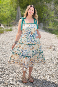 Coral Reef Print Midi Dress - Green