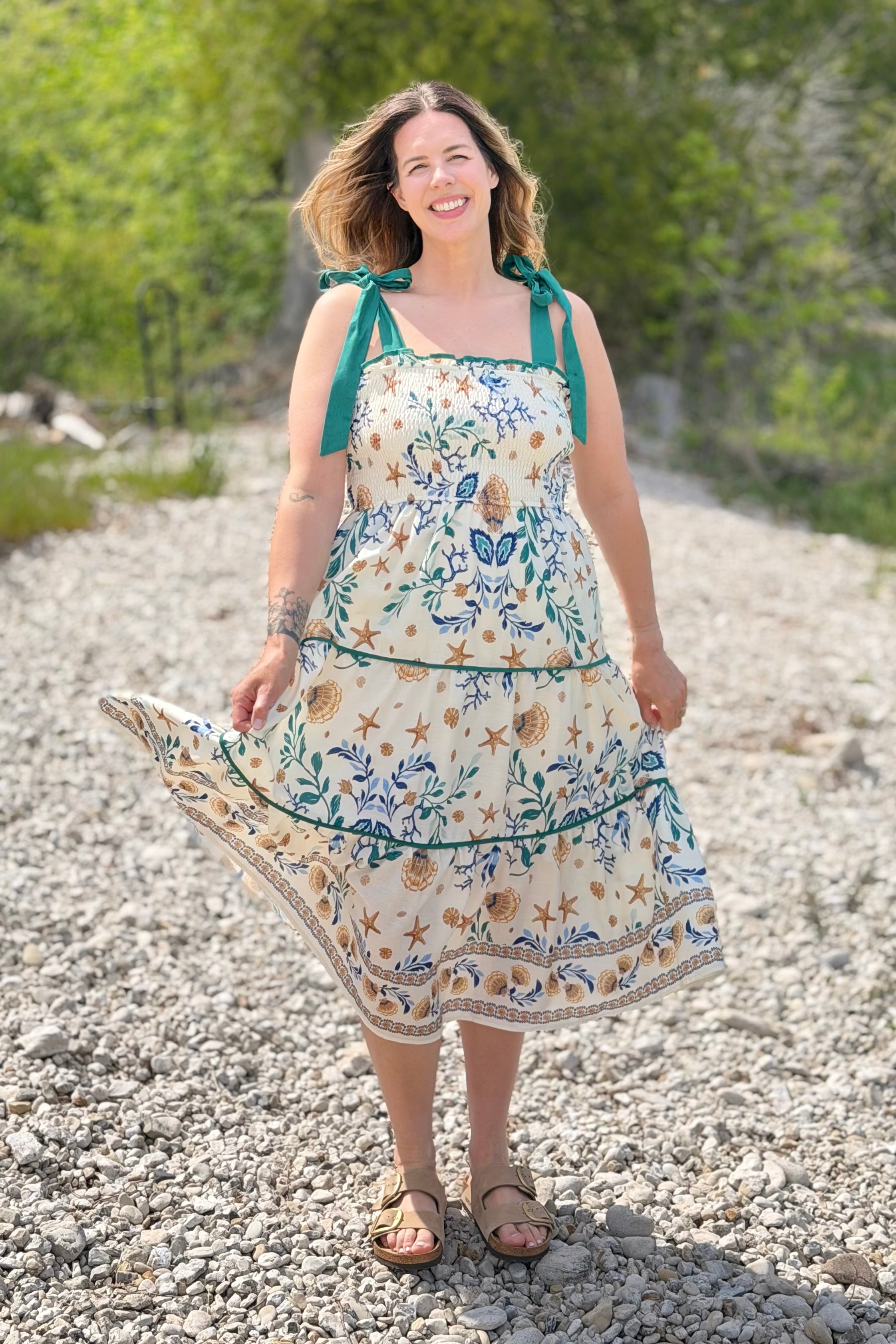 Coral Reef Print Midi Dress - Green