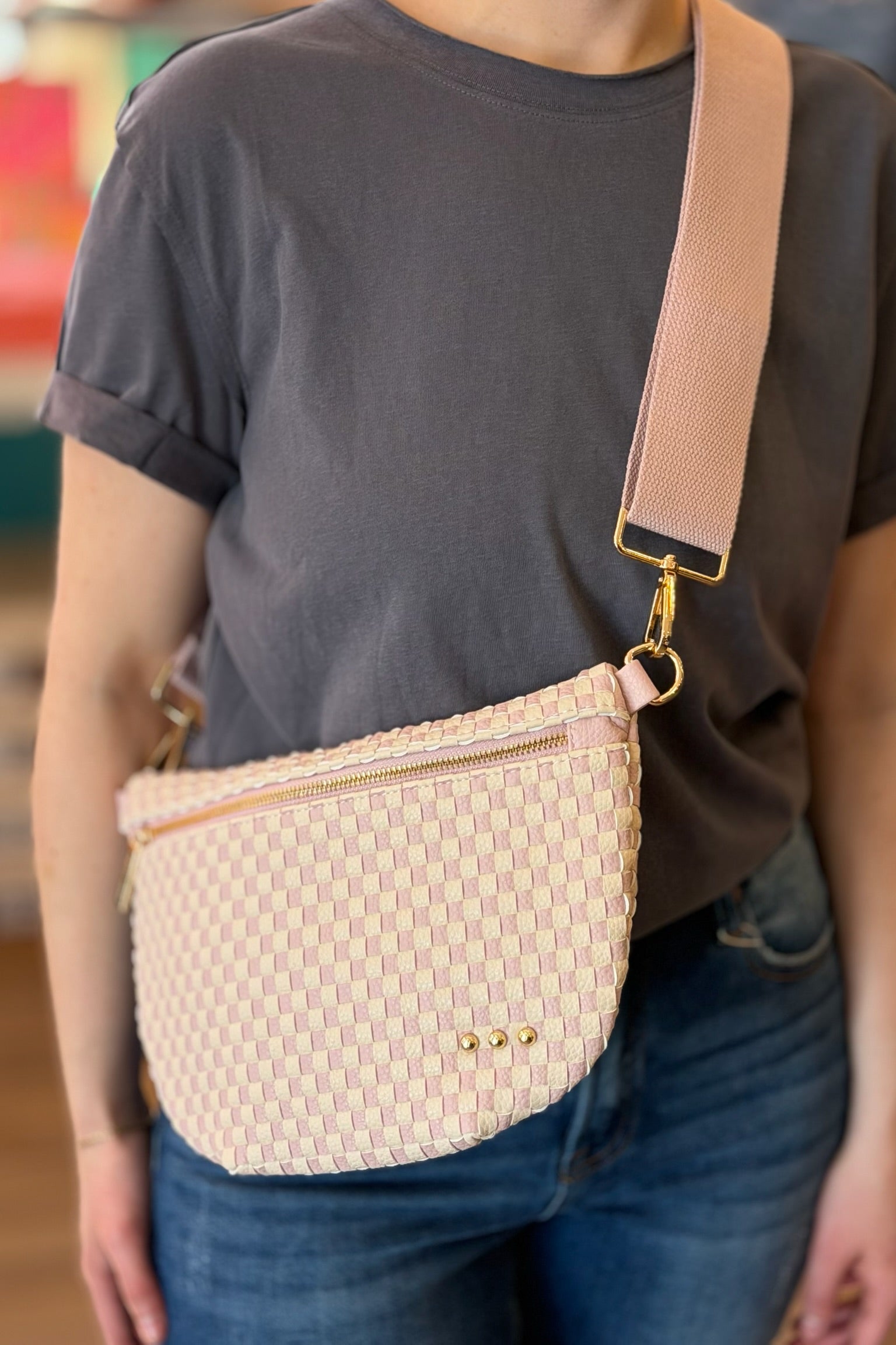 Westlyn Woven Bum Bag - Checkered Blush