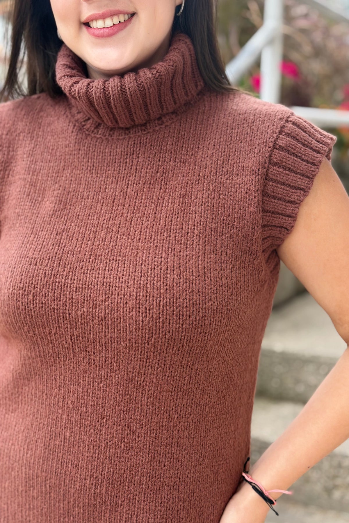Mock Neck Sweater Dress - Brown