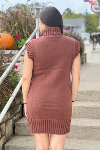 Mock Neck Sweater Dress - Brown