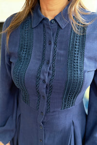 Front Lace Collar Dress - Navy