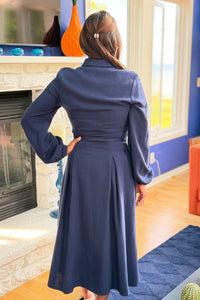 Front Lace Collar Dress - Navy