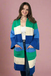 Striped Open Sleeve Kimono - Blue
