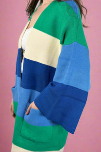 Striped Open Sleeve Kimono - Blue