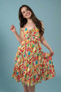 Daisy Abstract Ruffle Midi - Red