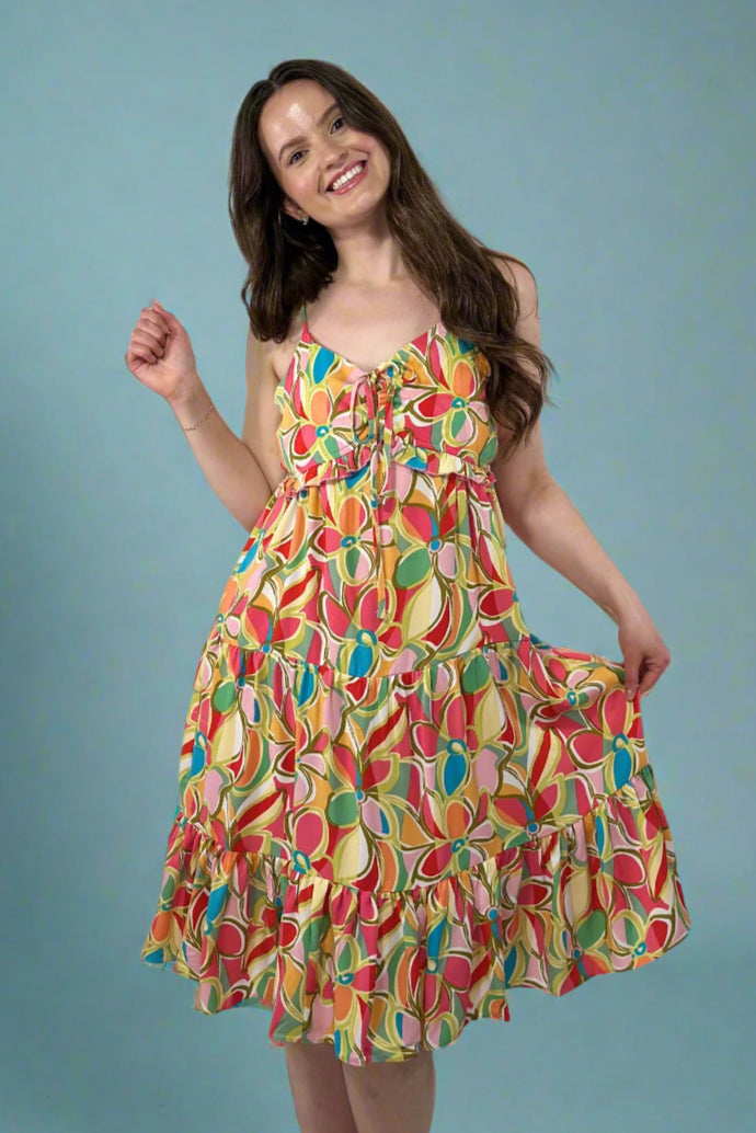 Daisy Abstract Ruffle Midi - Red