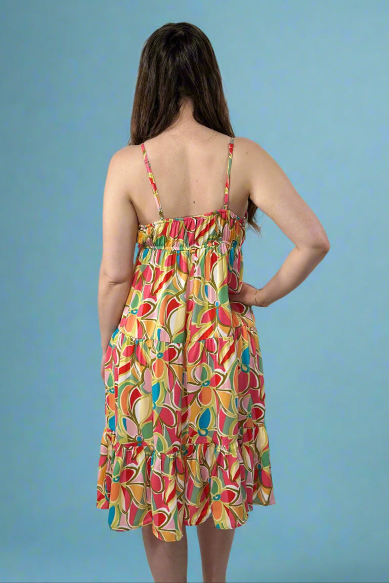 Daisy Abstract Ruffle Midi - Red