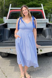Stripe Tie Straps Midi Dress - Navy