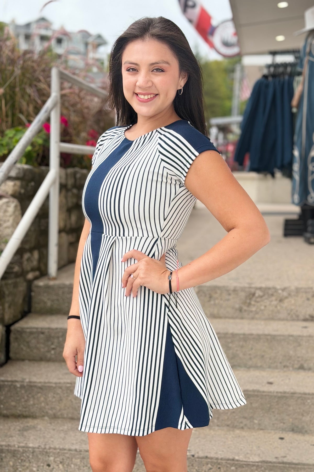 Short Sleeve Boat Neckline Dress